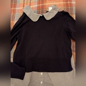 Twik Black Sweater with Striped Collar